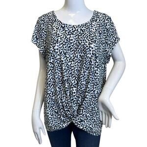 Women's Adrianna Papell Blue Spot Print Twist Front Top Size XL